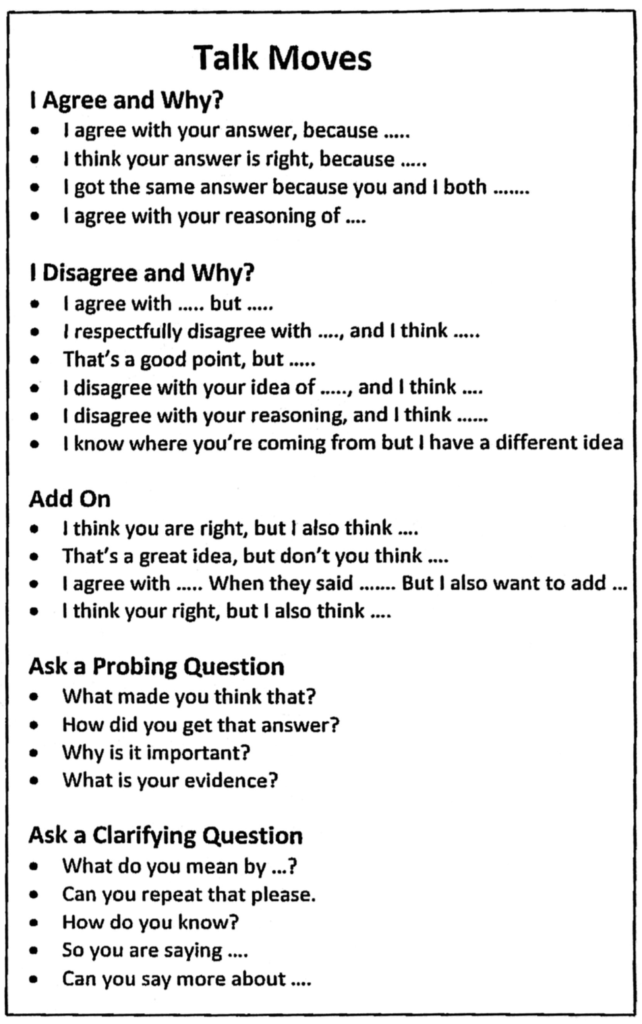 Talk Moves: Students Learn to Own Learning Conversations